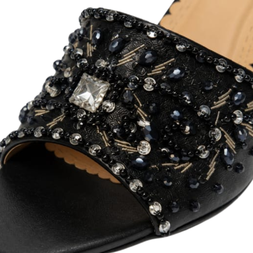 Bridal Handmade Black Crystal Block Heel
