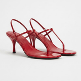 Red T-Strap Heeled Sandals