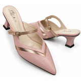 Pink Metallic-Strap Pointed Heels