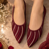 Maroon Hand-Embroidered Pointed Pump