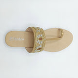 Cream Embroidered Toe-Ring Flats