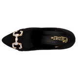 Black Pointed Toe Pumps with Gold Buckle