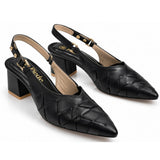 Black Woven Pointed-Toe Block Heels