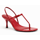 Red T-Strap Heeled Sandals
