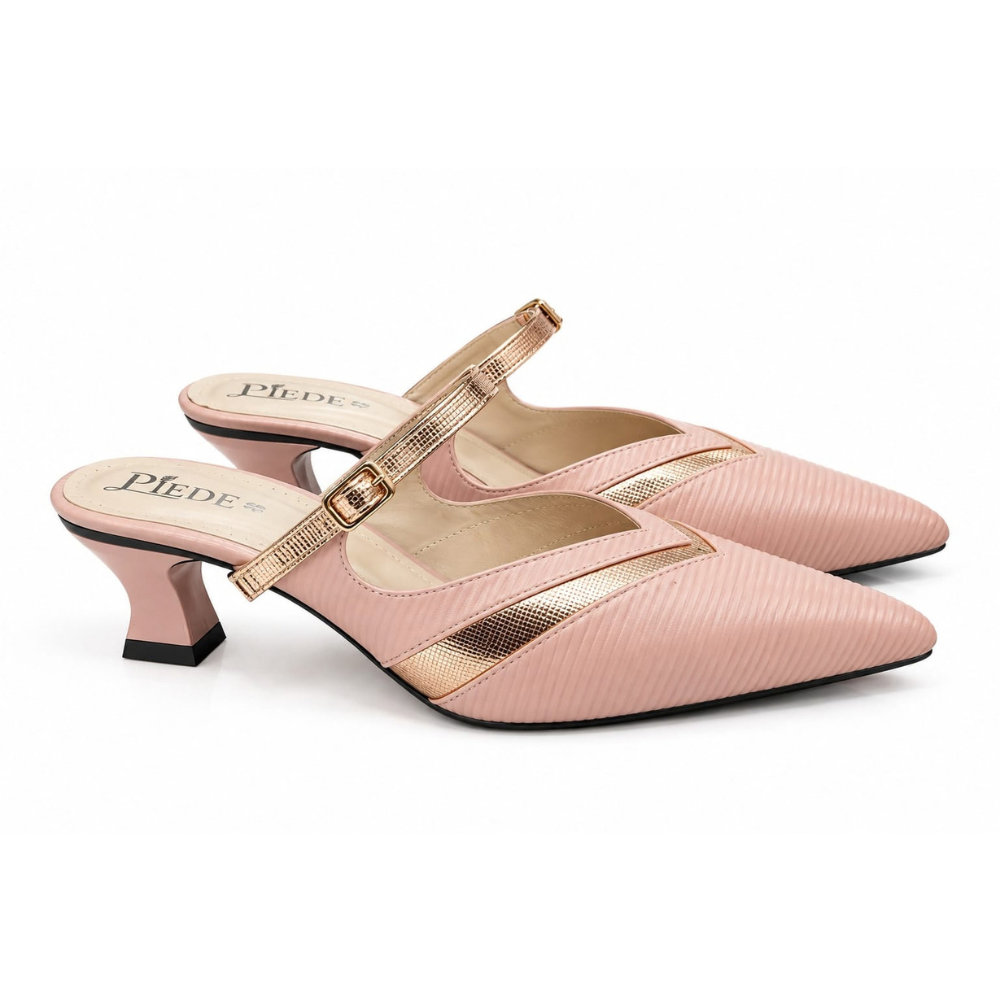 Pink Metallic-Strap Pointed Heels
