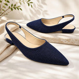 Navy Blue Pointed-Toe Slingback Flats