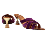 Purple Velvet Criss-Cross Jewelled Heel