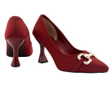 Maroon Pointed Toe Pumps with Gold Buckle