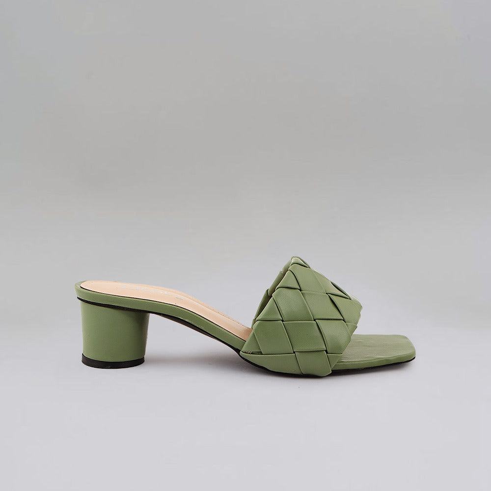 Sage Green Woven Square-Toe Heels