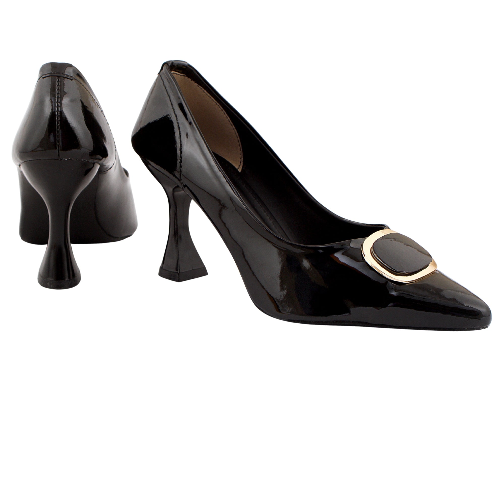 Black Patent Buckle Pump Heels