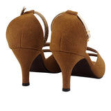 Light Brown Heels With Gold Straps