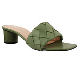 Sage Green Woven Square-Toe Heels