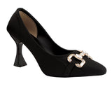 Black Pointed Toe Pumps with Gold Buckle
