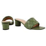 Sage Green Woven Square-Toe Heels
