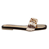 Black Croc Chain-Strap Flats