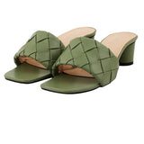 Sage Green Woven Square-Toe Heels