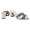 White Stone-Embellished Heeled Mules
