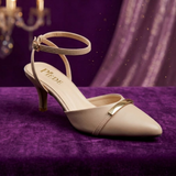 Cream Pointed Ankle-Strap Kitten Heels