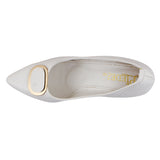 White Patent Buckle Court Shoes