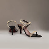 Black Golden Strappy French Heel