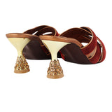 Maroon Velvet Criss-Cross Jewelled Heel