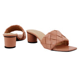 Peach Woven Square-Toe Heels