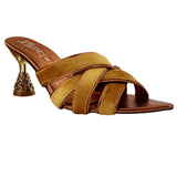 Camel Velvet Criss-Cross Jewelled Heel