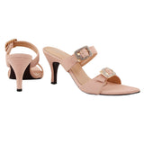 Baby Pink Suede Buckle Heels