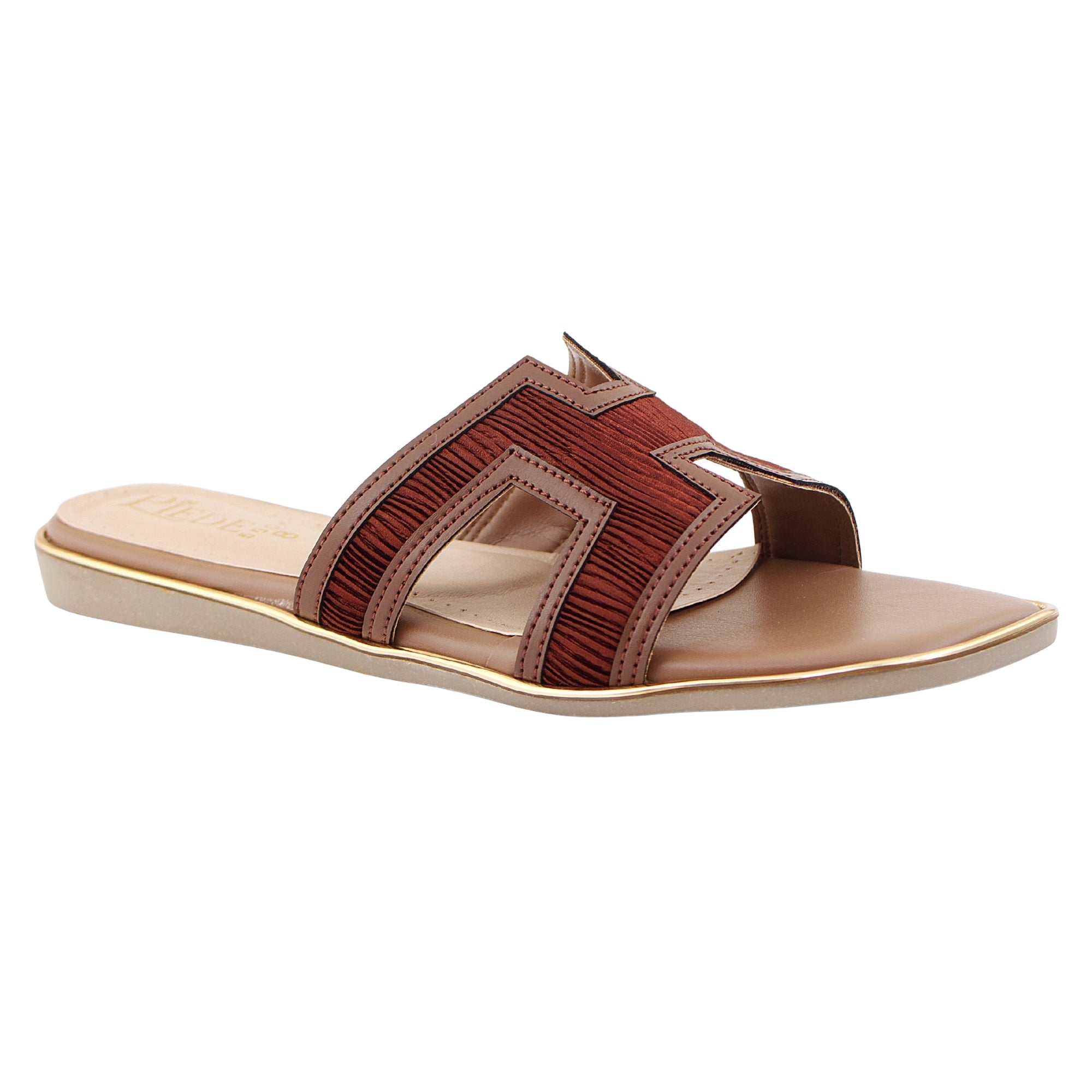 Brown Textured H-Strap Flat