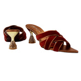 Maroon Velvet Criss-Cross Jewelled Heel