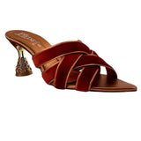Maroon Velvet Criss-Cross Jewelled Heel