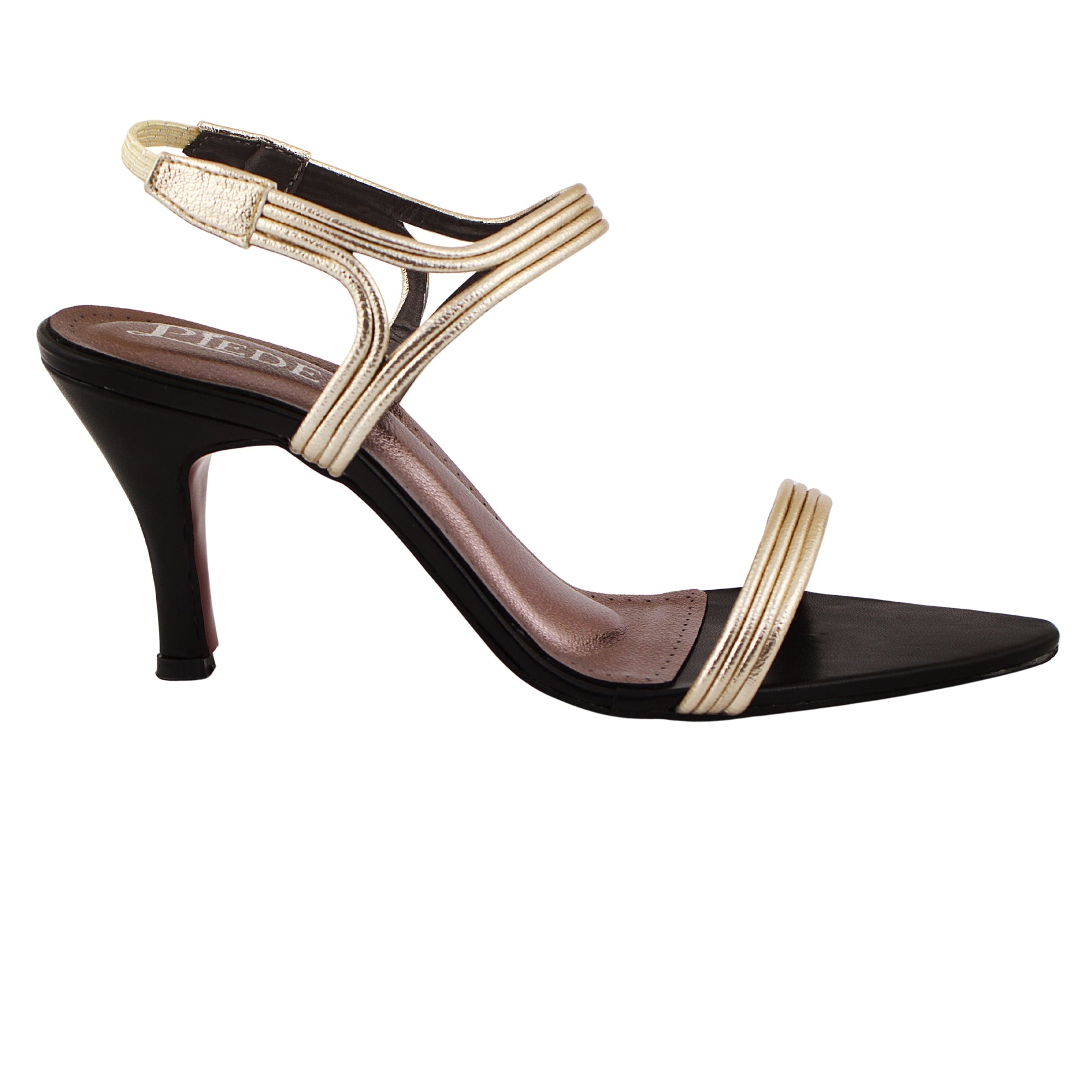 Black Golden Strappy French Heel