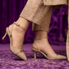 Cream Pointed Ankle-Strap Kitten Heels