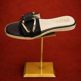 Black Buckle-Strap Open-Toe