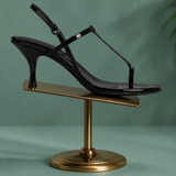 Black T-Strap Heeled Sandals