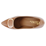 Tan Patent Buckle Court Shoes
