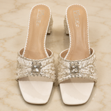 Bridal Handmade White Crystal Block Heel