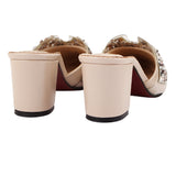 Cream Stone-Embellished Heeled Mules