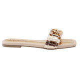Beige Croc Chain-Strap Flats