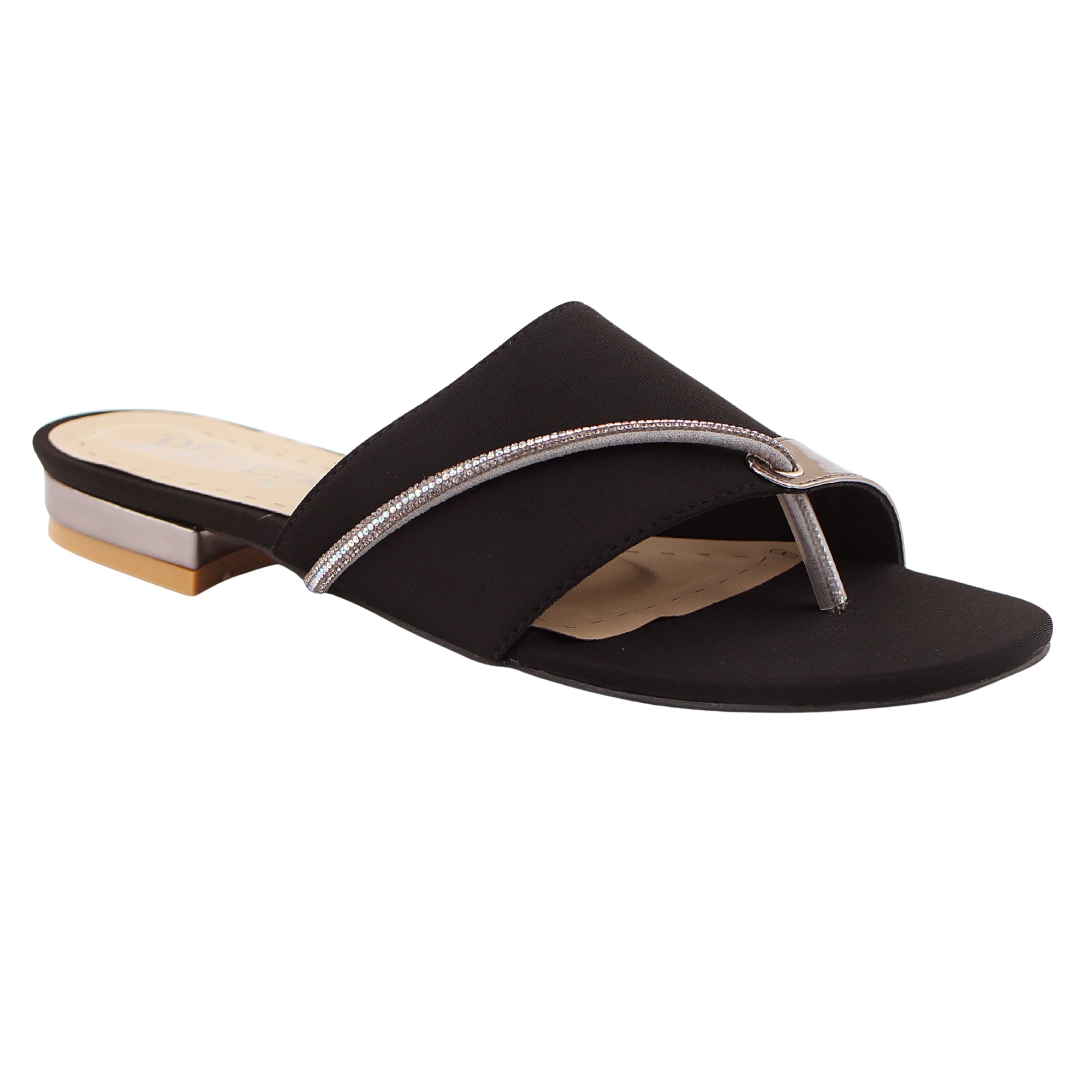 Black Stone-Embellished Toe-Loop Flat