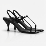 Black T-Strap Heeled Sandals