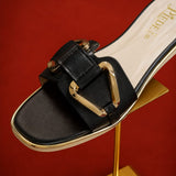 Black Buckle-Strap Open-Toe