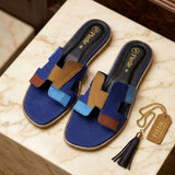 Blue Colorblock Suede Slide