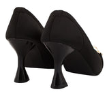 Black Pointed Toe Pumps with Gold Buckle