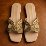 Cream Embroidered Leather Flats