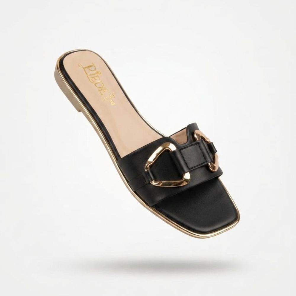 Black Buckle-Strap Open-Toe