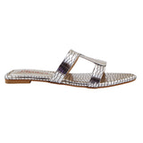 Silver Croc-Pattern Slides