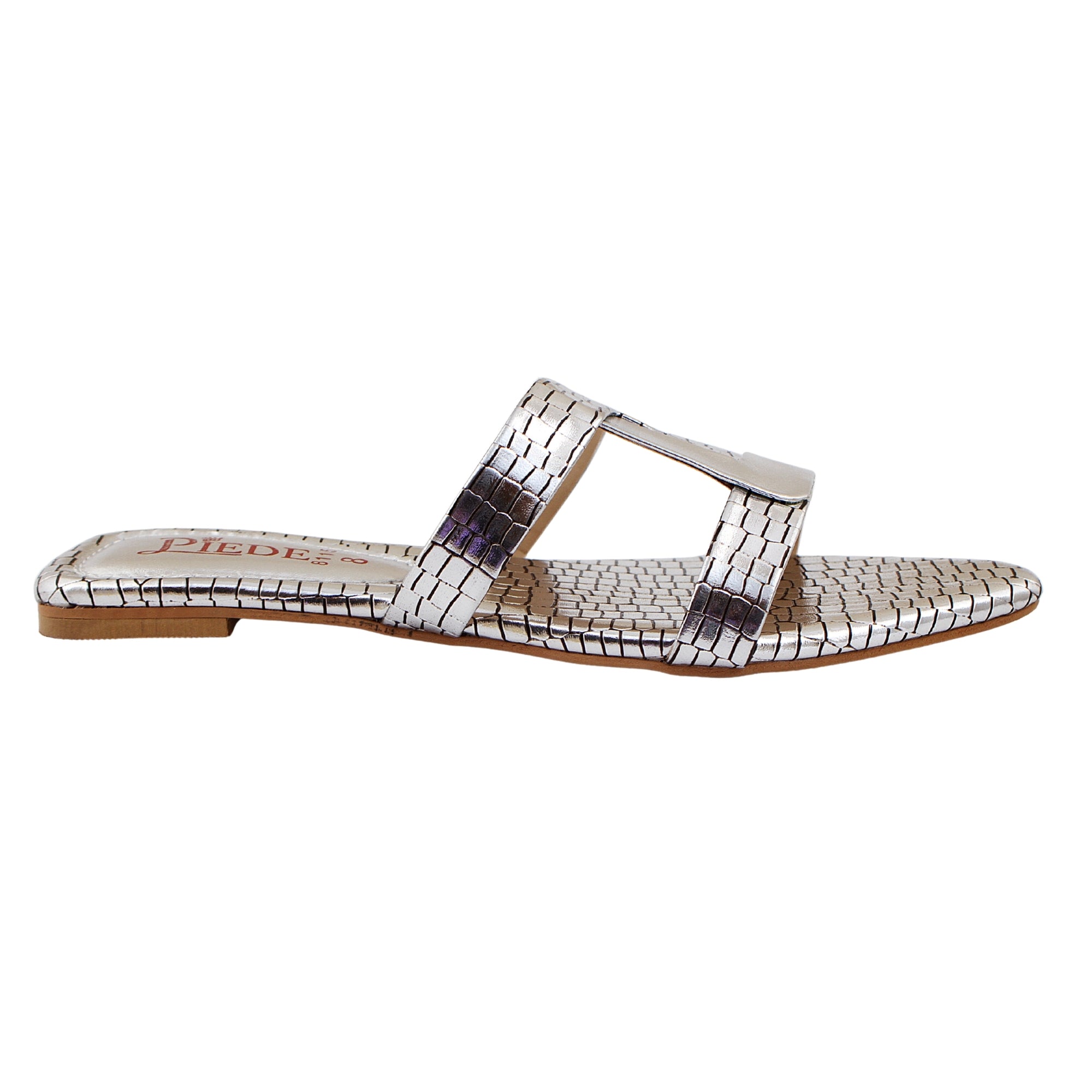 Silver Croc-Pattern Slides