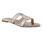 Silver Croc-Pattern Slides