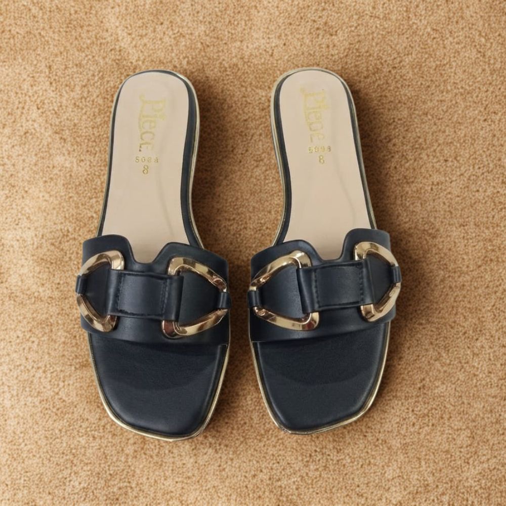 Black Buckle-Strap Open-Toe